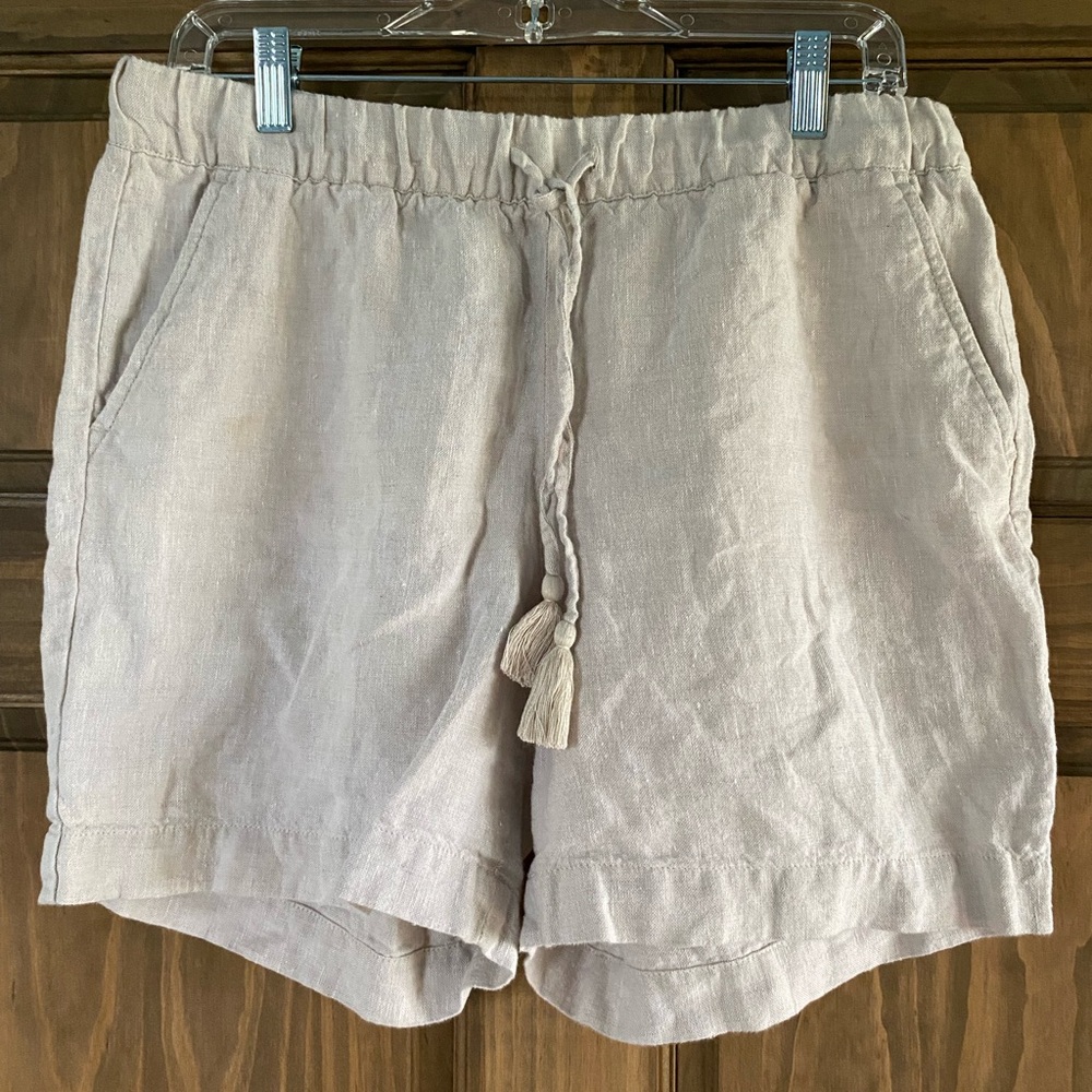 Beige Linen Shorts with Drawstring